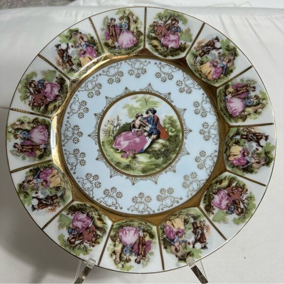 Vtg Royal Vienna Love Story Porcelain Plate 10”  Courting Couple and Gold Detail - Picture 1 of 6